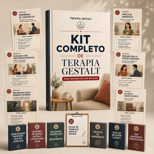 KIT COMPLETO DE TERAPIA GESTALT Con + de 70 técnicas listas para aplicar en sesión: señales de entrada, frases clave, objetivo terapéutico y guía paso a paso.